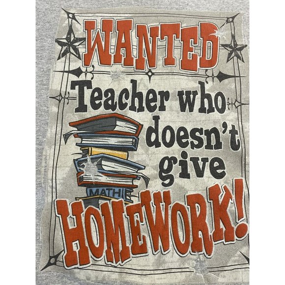 Boy's Gray Short Sleeve T-Shirt Sizes 6/7 -For Teacher No Homework School - Picture 2 of 6